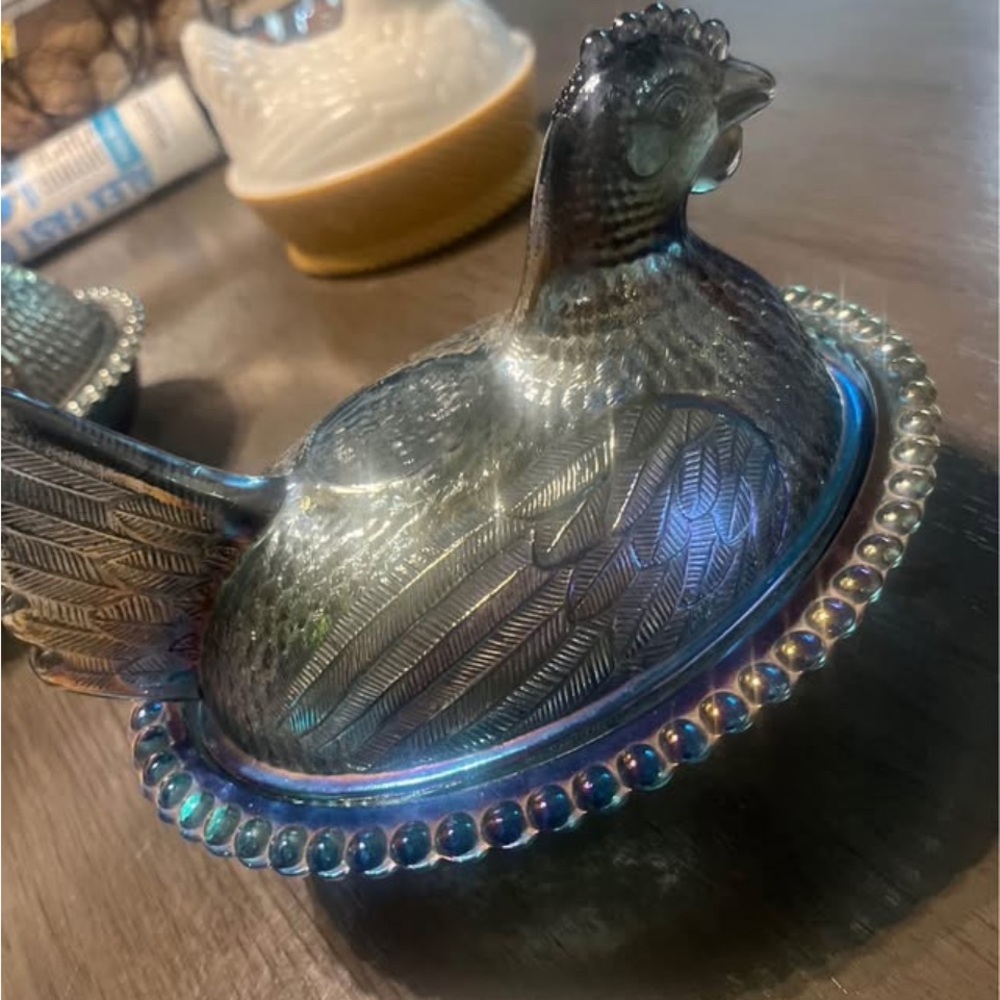 Iridescent Glass Hen Dish